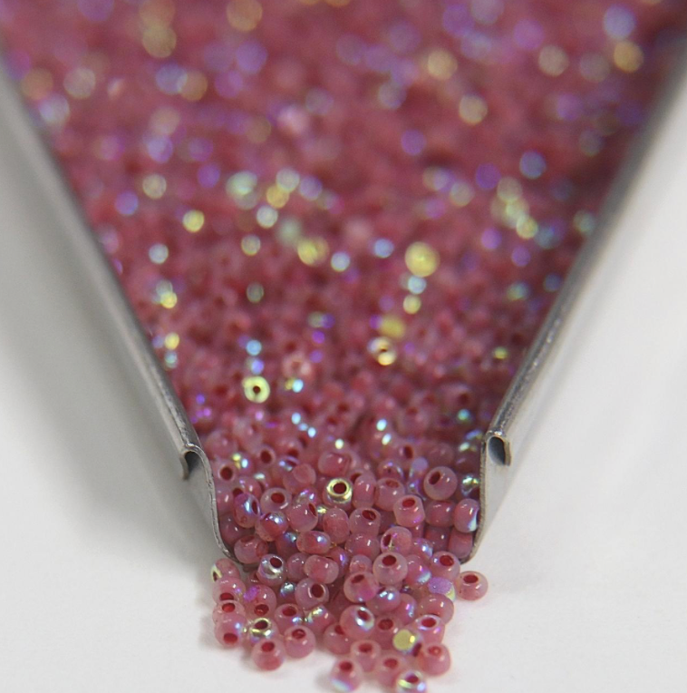 11/0 Charlotte Cut Seed Bead - Patina Opal Neon Red AB 10g India Sheen Charlotte Cut Seedbeads