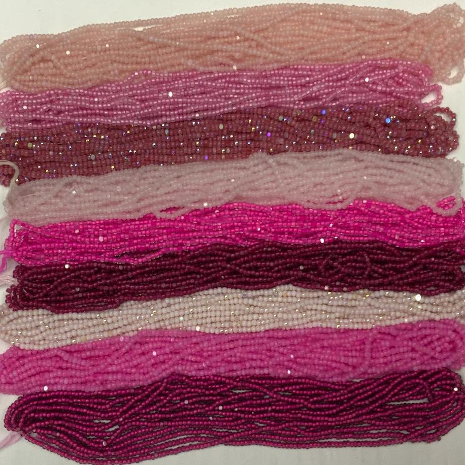 "Pretty in Pink" 9 x 11/0 Charlotte India Bead Hank (10g) Bundle, Promotions India Sheen Charlotte Cut Seedbeads