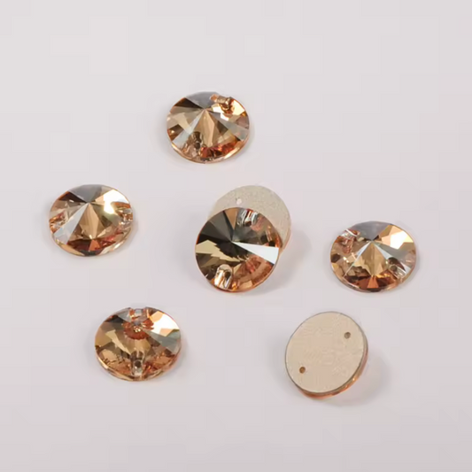 10mm Golden Shadow Tan Rivoli, Sew on, Fancy Glass Gems (Sold in Pair) Fancy Glass Gems