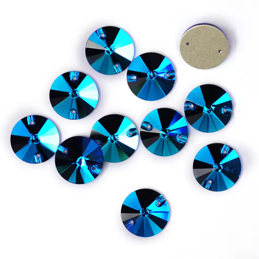 10mm Blue Zircon Rivoli, Sew on, Fancy Glass Gem (Sold in Pair) Fancy Glass Gems