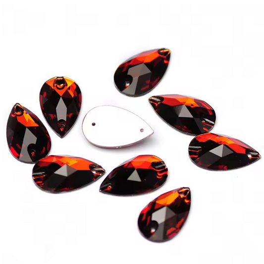 11*18mm Dark Chocolate Brown Topaz Teardrop, Sew on, Glass Gem (Sold in Pair) Glass Gems