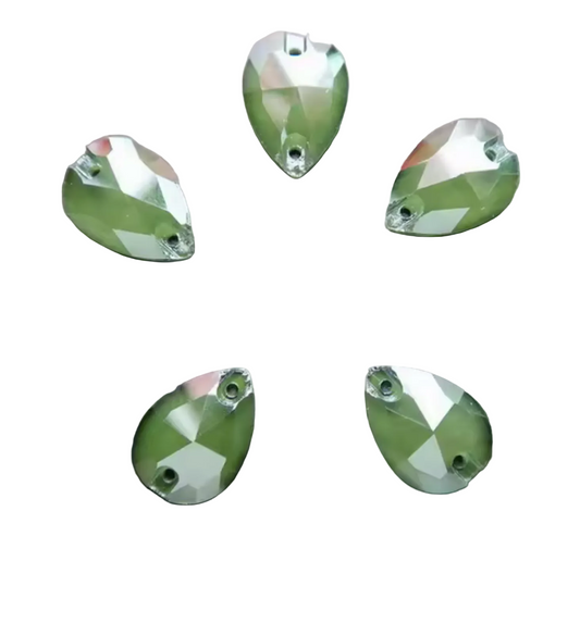 13*18mm Olivine Olive Green Jelly Pastel teardrop, Sew on, Glass Gems (Sold in Pair) Glass Gems