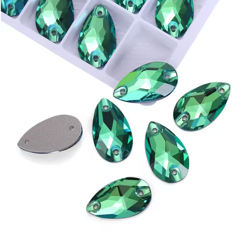 17*28mm Apple Green Teardrop, High Quality sew on, Fancy Glass Gem (Sold in Pair) Fancy Glass Gems