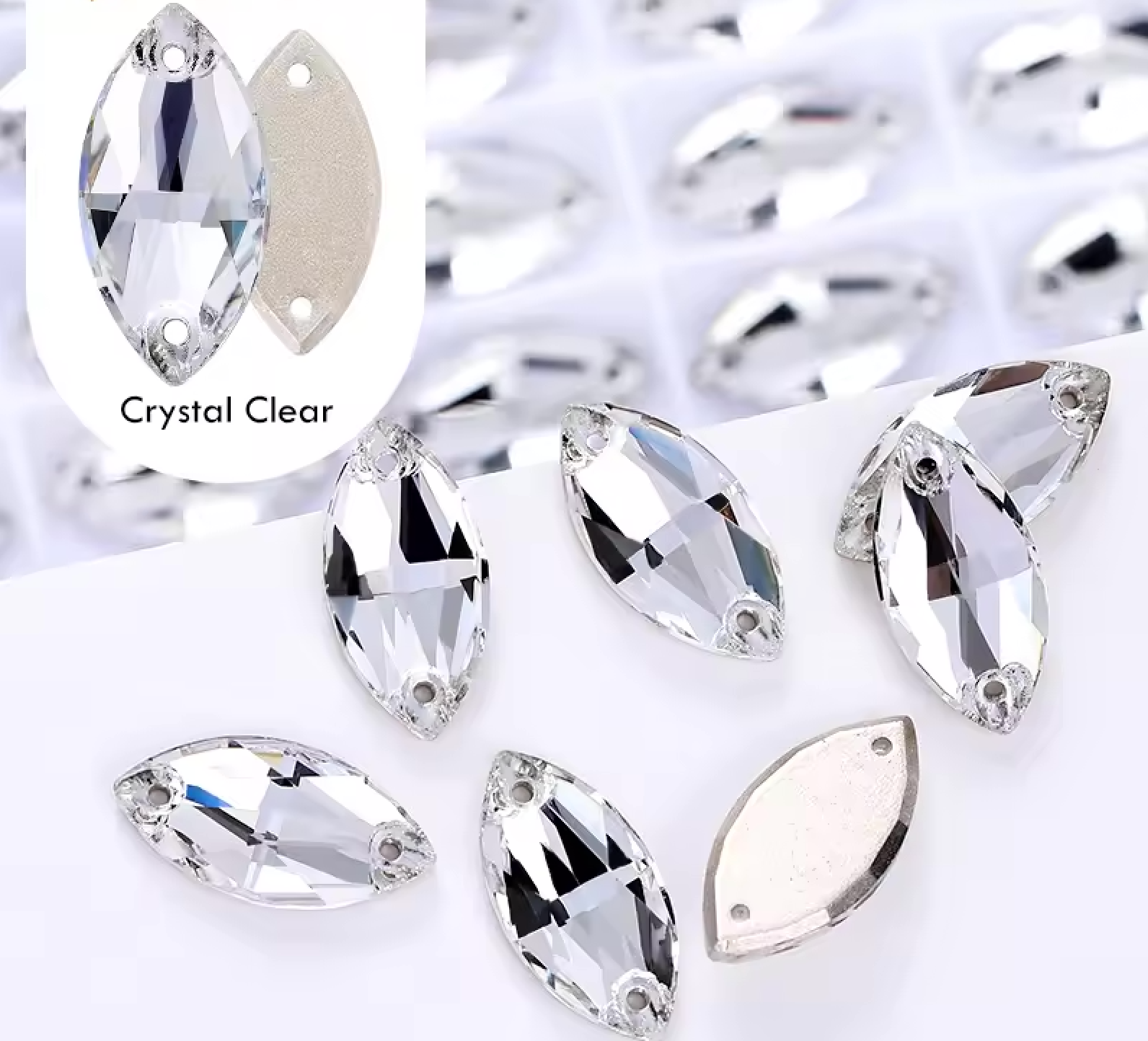 9*18mm Crystal Clear Navette High Quality, Sew on, Fancy Glass Gem (Sold in Pair) Fancy Glass Gems