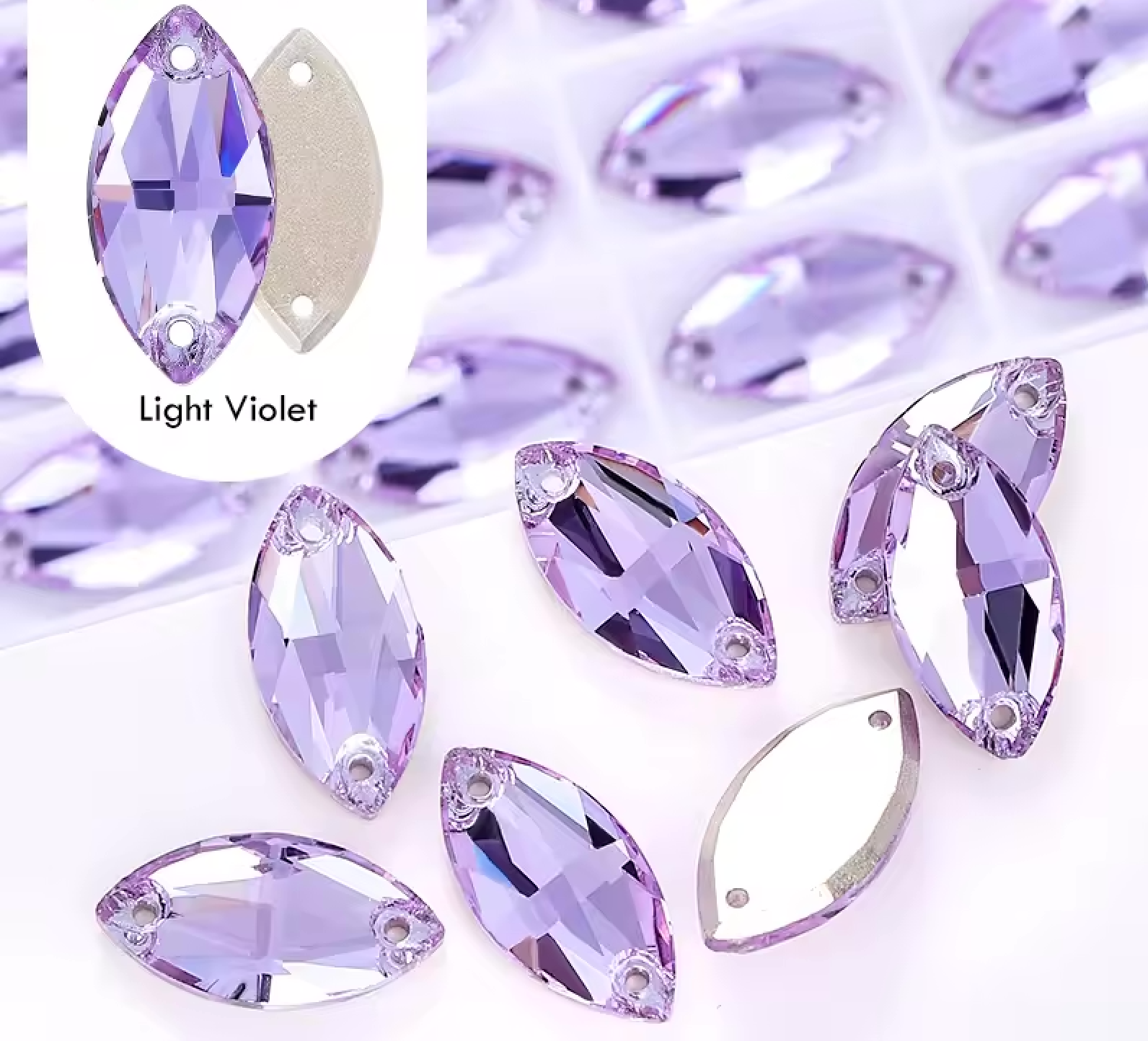9*18mm Vilrail Light Purple Navette, High Quality, Sew on, Fancy Glass Gem (Sold in Pair) Fancy Glass Gems