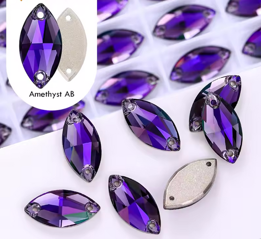 9*18mm Amethyst AB Navette High Quaility, Sew on, Fancy Glass Gem (Sold in Pair) Fancy Glass Gems