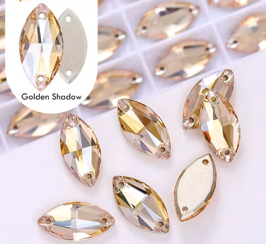 9*18mm Golden Shadow Navette, High Quality, Sew on, Fancy Glass Gem (Sold in Pair) Fancy Glass Gems