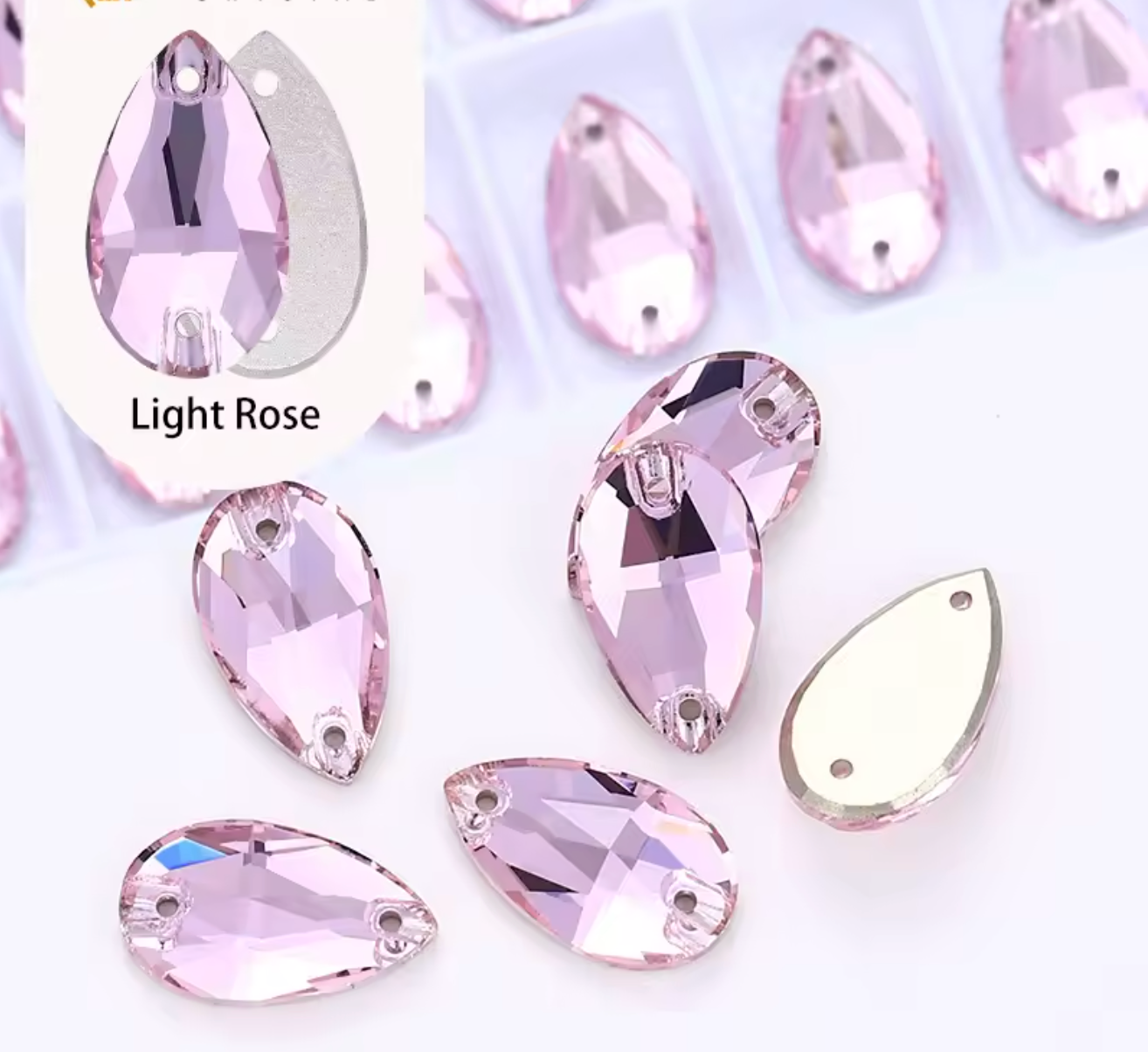 13*22mm Light Rose Pink Teardrop High Quality, sew on, Fancy Glass Gem (Sold in Pair) Fancy Glass Gems