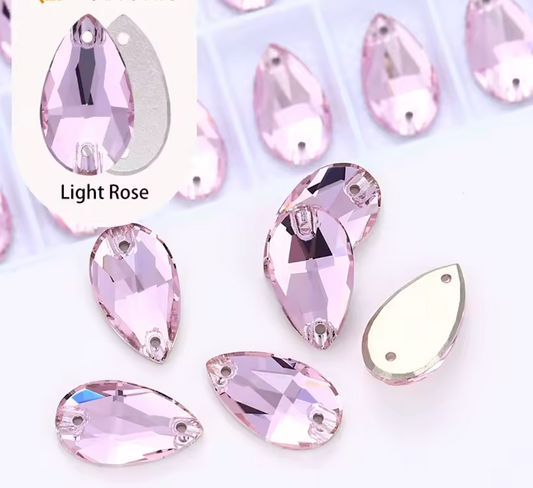13*22mm Light Rose Pink Teardrop High Quality, sew on, Fancy Glass Gem (Sold in Pair) Fancy Glass Gems