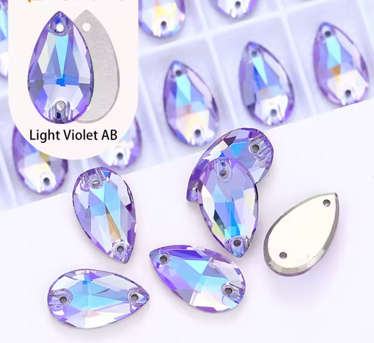 13*22mm Light Violet AB Teardrop High Quality, sew on, Fancy Glass Gem (Sold in Pair) Fancy Glass Gems