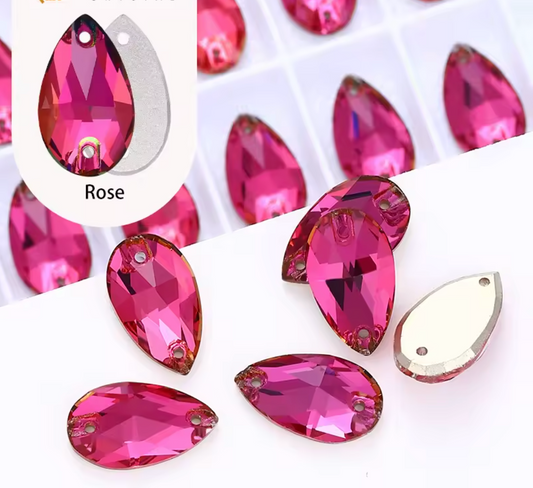 11*18mm Pink Rose Flame Teardrop High Quality, sew on, Fancy Glass Gem (Sold in Pair) Fancy Glass Gems