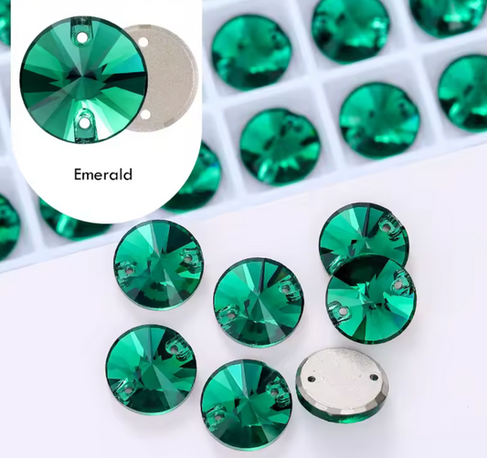 10mm Emerald Green High Quality Rivoli, , Sew on, Fancy Glass Gem (Sold in Pair) Fancy Glass Gems