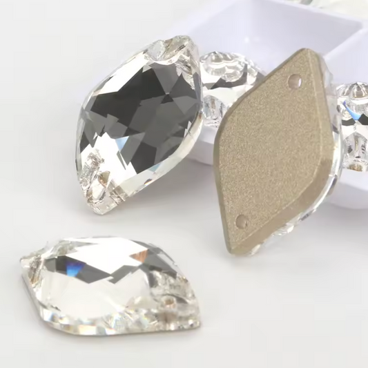 12*18mm Crystal Clear Silver Lemon Shaped, Sew on, Fancy Glass Gem (Sold in Pair) Fancy Glass Gems