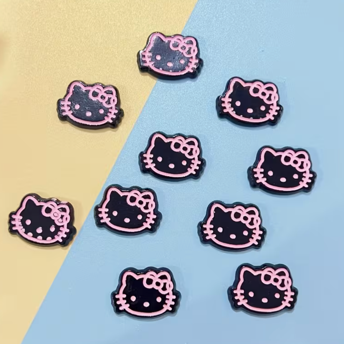 30mm Hello Kitty Shaped, pink outline, Glue on, Resin Gem (Sold In Pair) Resin Gems