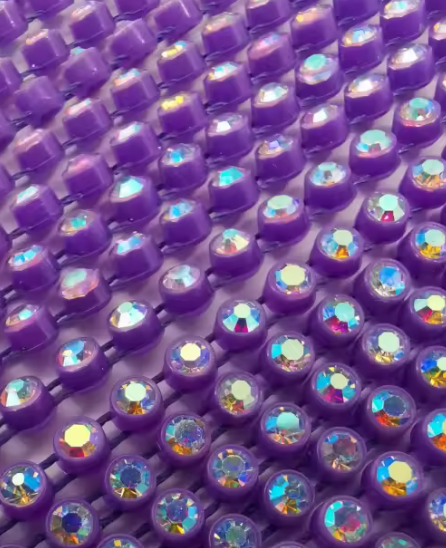 Ss12 AB on Purple Plastic Rhinestone Banding, Crystal Lane Brand, Sold by yard Plastic Rhinestone Chain