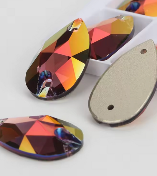 10.5*18mm Burgundy AB Teardrop, Sew on, Fancy Glass Gems (Sold in Pair) Fancy Glass Gems