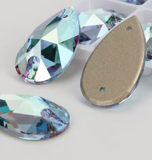 10.5*18mm Lt Turquoise Teardrop, Sew on, Fancy Glass Gems (Sold in Pair) Fancy Glass Gems