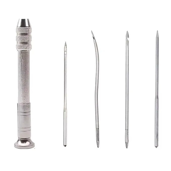 Leather Sewing Needles Kit, Set Contains Silver Leather Sewing Awl, 4 Piece Needle Suitable for Leather John Beads