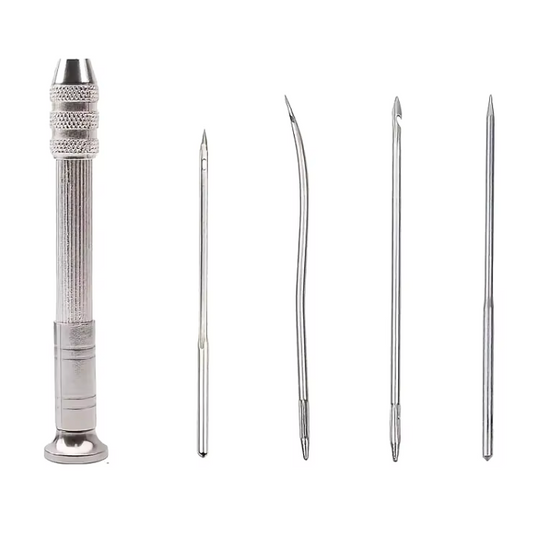 Leather Sewing Needles Kit, Set Contains Silver Leather Sewing Awl, 4 Piece Needle Suitable for Leather John Beads