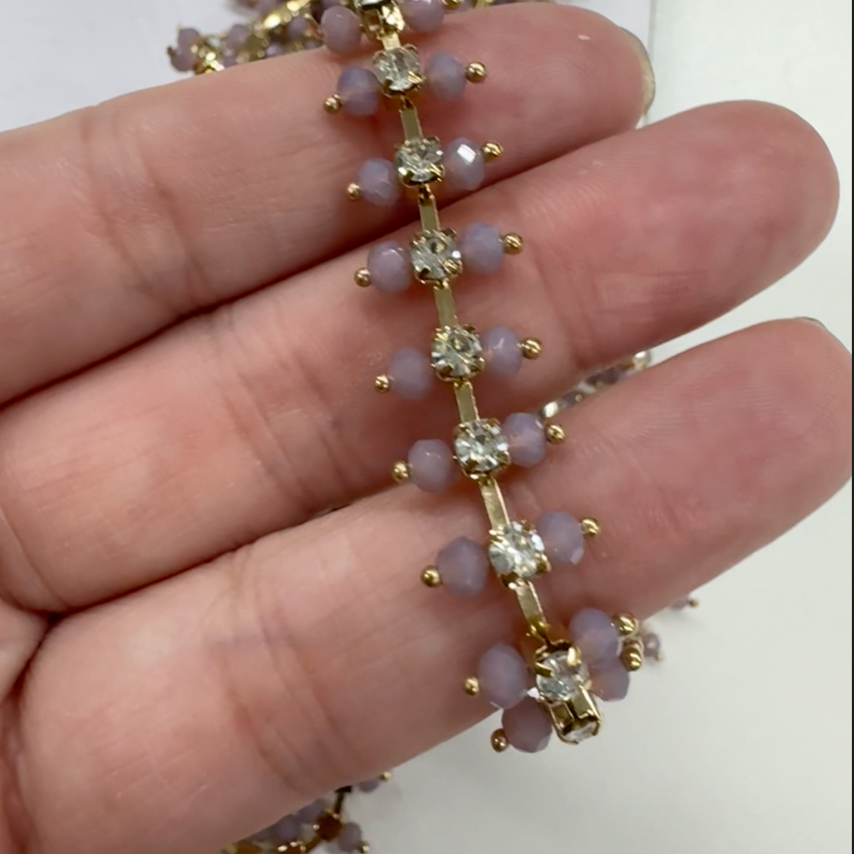 Ss10 Clear Stone with Deluxe Mauve Bicone, Rhinestone Chain High Quality *New* (sold in yard) Metal Rhinestone Chain