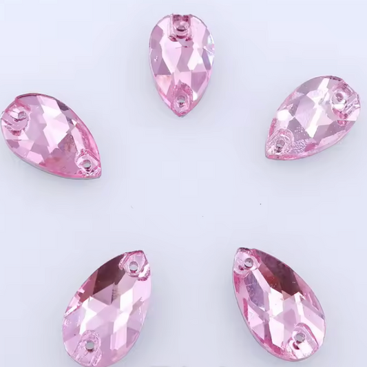 11*18mm Light Rose Pink Teardrop, Sew on, Glass Gem (Sold in Pair) Fancy Glass Gems