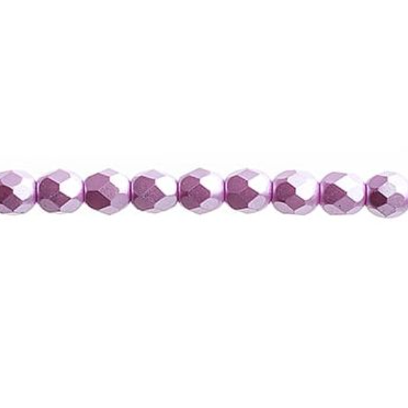 4mm Pearl Pastels Lilac Purple, Fire Polished Beads strung   45 pcs/string Fire Polished Beads