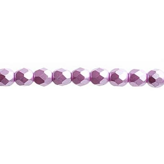 4mm Pearl Pastels Lilac Purple, Fire Polished Beads strung   45 pcs/string Fire Polished Beads