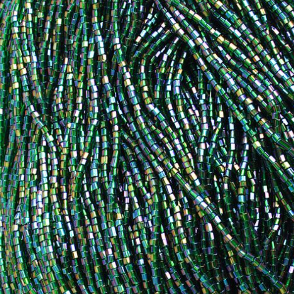 10/0 2-Cut Beads, Transparent Green AB Strung (Hank) Preciosa Ornela Two Cut Beads