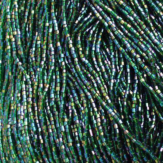 10/0 2-Cut Beads, Transparent Green AB Strung (Hank) Preciosa Ornela Two Cut Beads