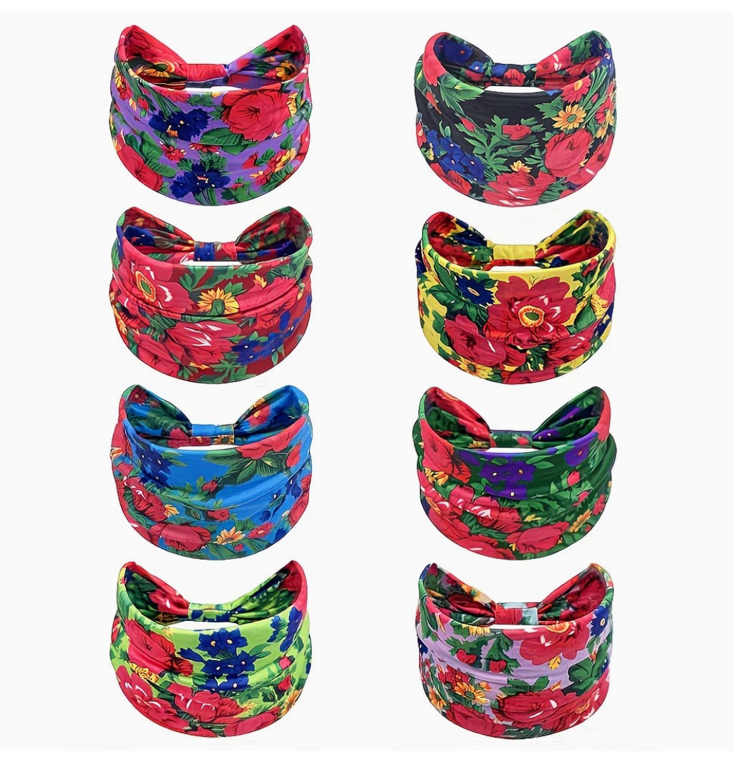 Single Strench Headband "Kokum Scarf" Grandma Cloth in Floral Patterns, Promotional Item Sundaylace Creations & Bling