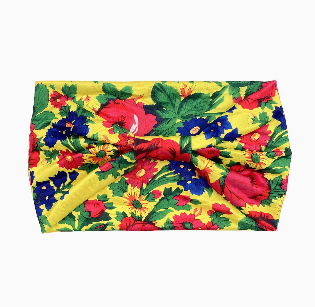 Single Strench Headband "Kokum Scarf" Grandma Cloth in Floral Patterns, Promotional Item Sundaylace Creations & Bling