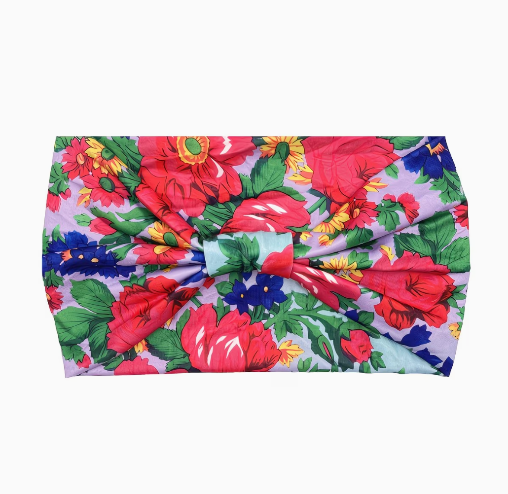 Single Strench Headband "Kokum Scarf" Grandma Cloth in Floral Patterns, Promotional Item Sundaylace Creations & Bling