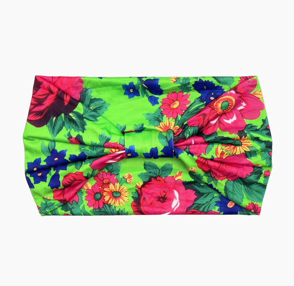 Single Strench Headband "Kokum Scarf" Grandma Cloth in Floral Patterns, Promotional Item Sundaylace Creations & Bling