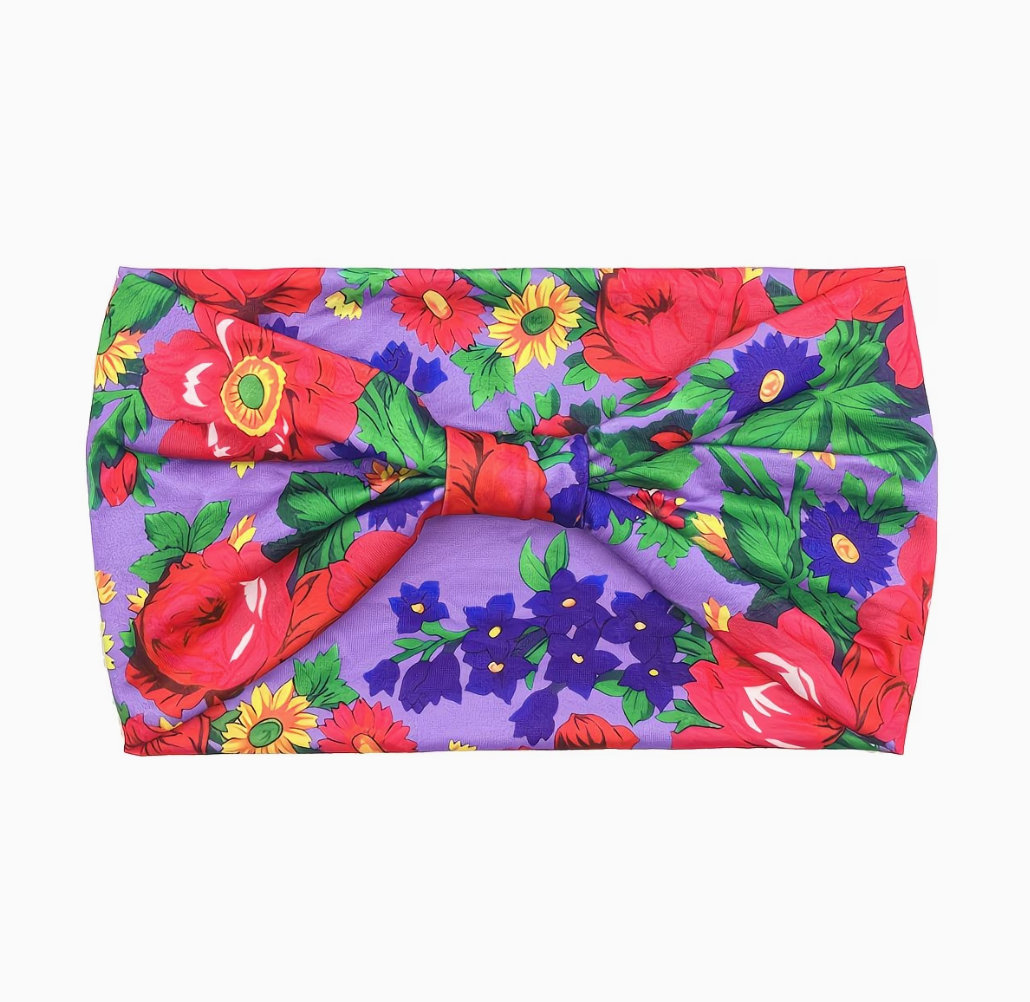Single Strench Headband "Kokum Scarf" Grandma Cloth in Floral Patterns, Promotional Item Sundaylace Creations & Bling