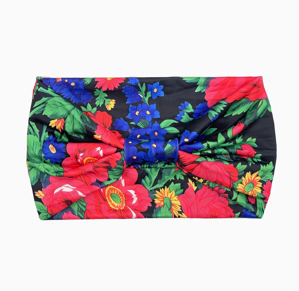 Single Strench Headband "Kokum Scarf" Grandma Cloth in Floral Patterns, Promotional Item Sundaylace Creations & Bling
