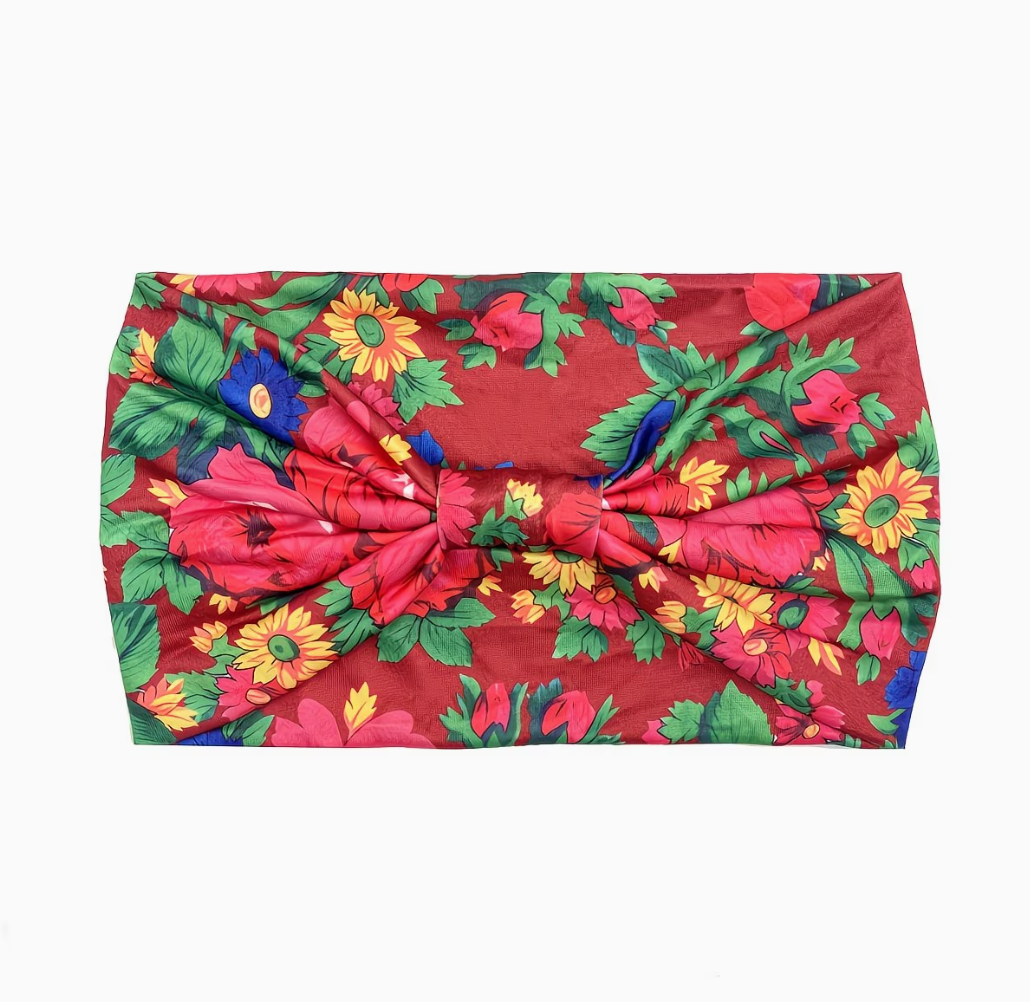 Single Strench Headband "Kokum Scarf" Grandma Cloth in Floral Patterns, Promotional Item Sundaylace Creations & Bling