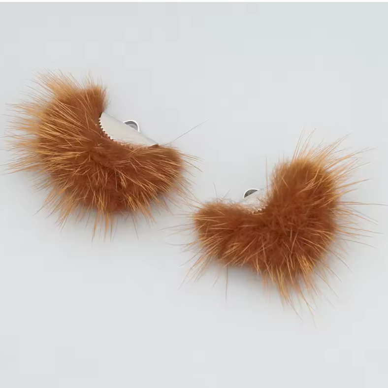 40mm Cedar Brown Real Mink Fur SILVER Tassel, Earring Finding, (10 piece)