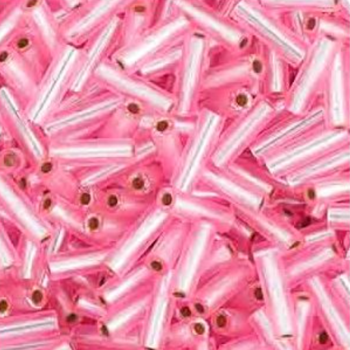 Czech Bugle Beads #3 Silver Lined Pink Dyed (22g) John Beads