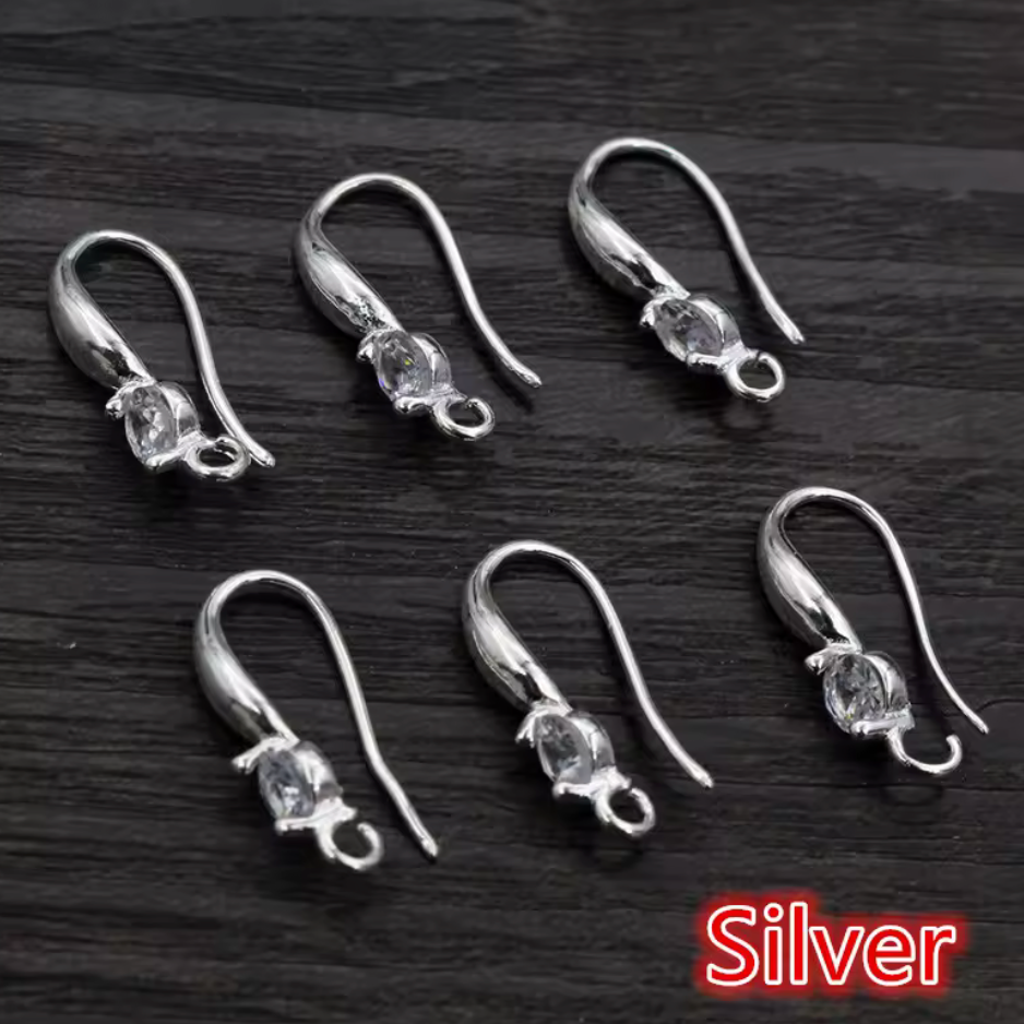 8*19mm Fancy SILVER Rhinestone in Earring Hooks Wires (10pcs), Basics Basics