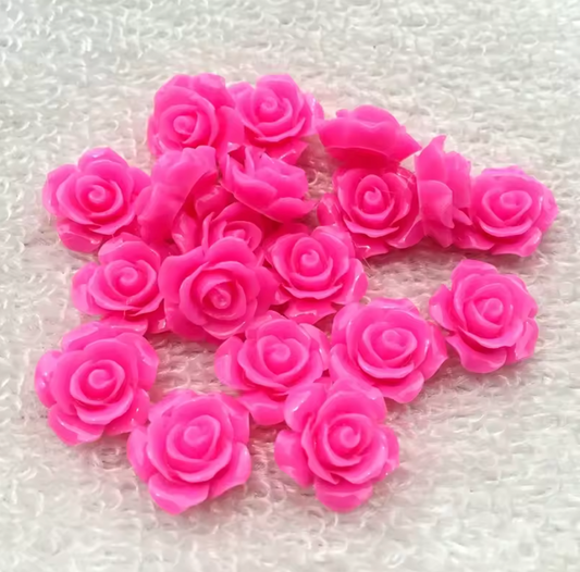 10mm Neon Hot Pink Colourful Mini Rose Flower, Glue on, Resin Gem, (Sold in Pair) Resin Gems