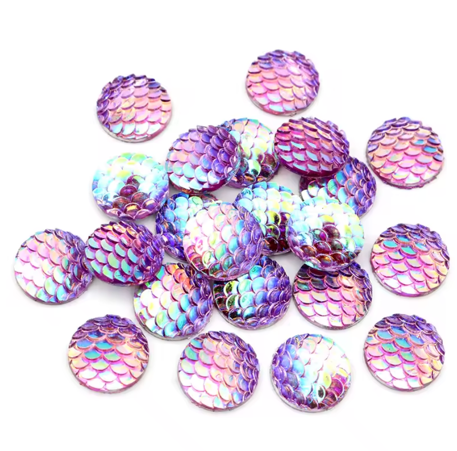 12mm Purple AB Mix Colours of Mermaid Round, Glue on, Resin Gem, (Sold in Pair) Resin Gems