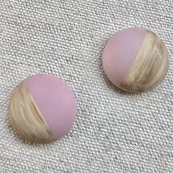 18mm Cheyanne Pink/Wood Half Wood Matte Rubber Texture, Glue on, Resin Gem, (Sold in Pair) Resin Gems