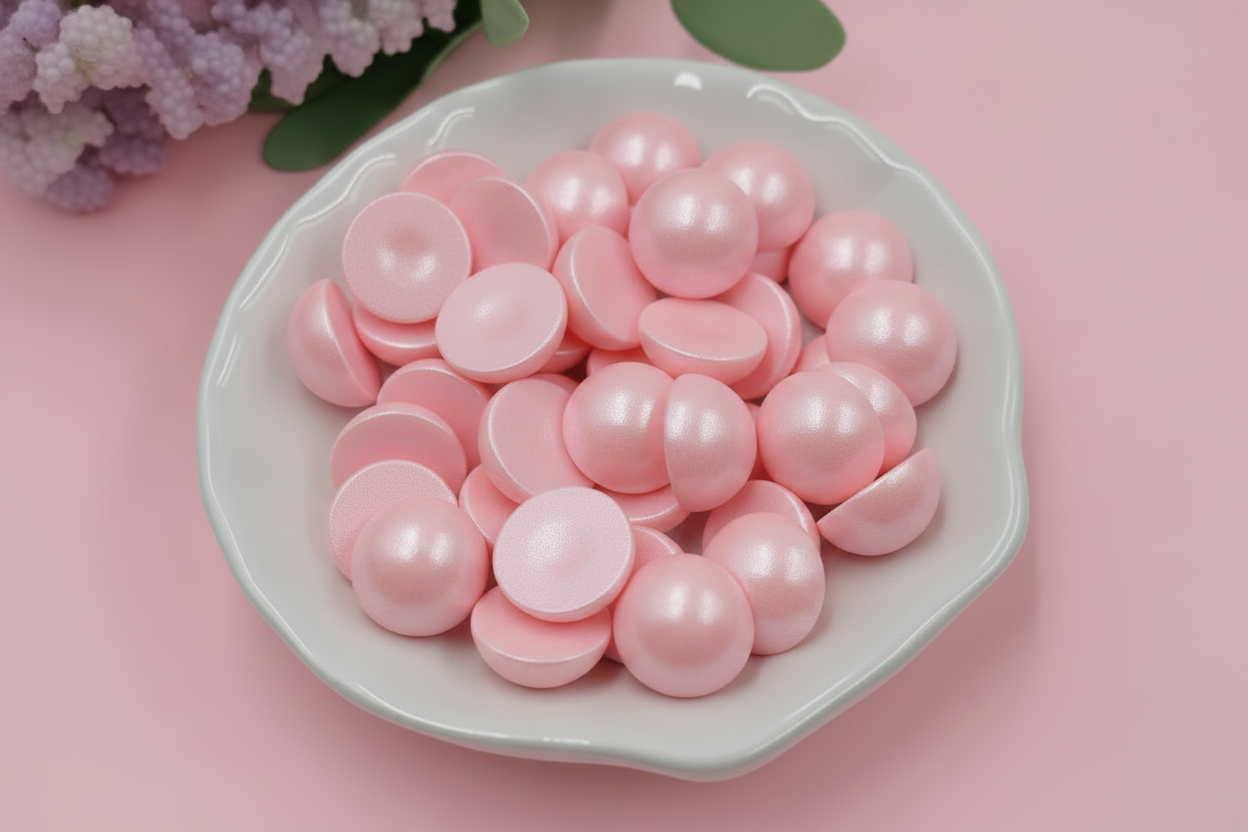 12mm Coral Pink Luster Pearl Pastel Iridescent Golden Luster Pearls Round, Glue on, Resin Gem, (Sold in Pair) Resin Gems