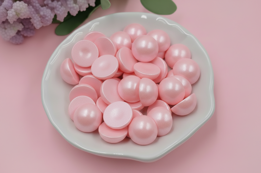 12mm Coral Pink Luster Pearl Pastel Iridescent Golden Luster Pearls Round, Glue on, Resin Gem, (Sold in Pair) Resin Gems