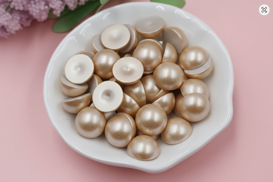 12mm Taupe Champagne Luster Pearl Pastel Iridescent Golden Luster Pearls Round, Glue on, Resin Gem, (Sold in Pair) Resin Gems