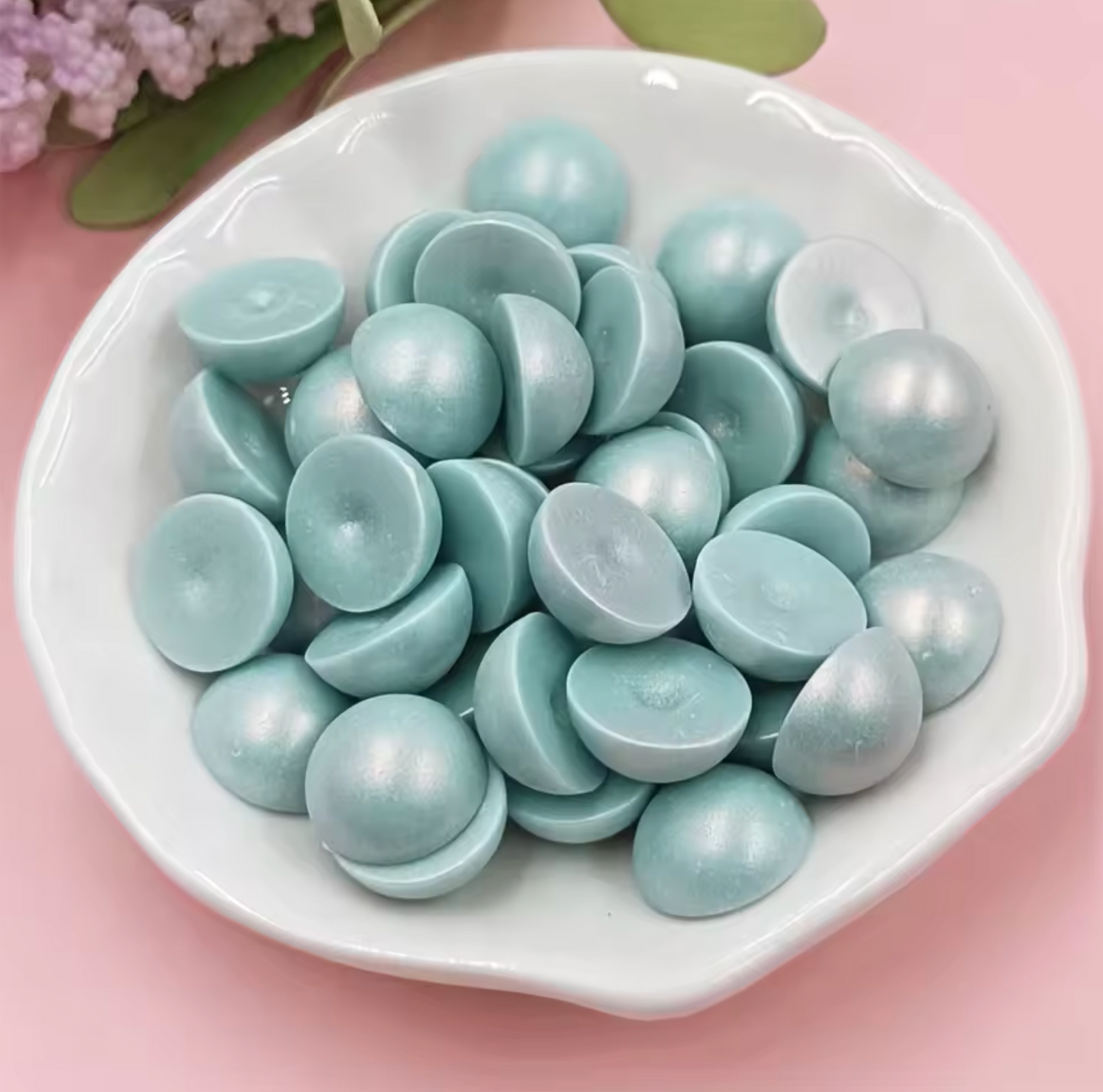 12mm Robin Egg Teal Luster Pearl Pastel Iridescent Golden Luster Pearls Round, Glue on, Resin Gem, (Sold in Pair) Resin Gems