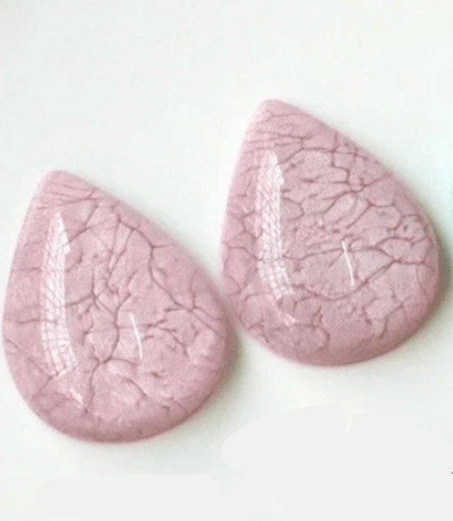 26*35mm Pink Teardrop Pastel with White Cracked Design Teardrops, Glue on, Resin Gem, (Sold in Pair) Resin Gems