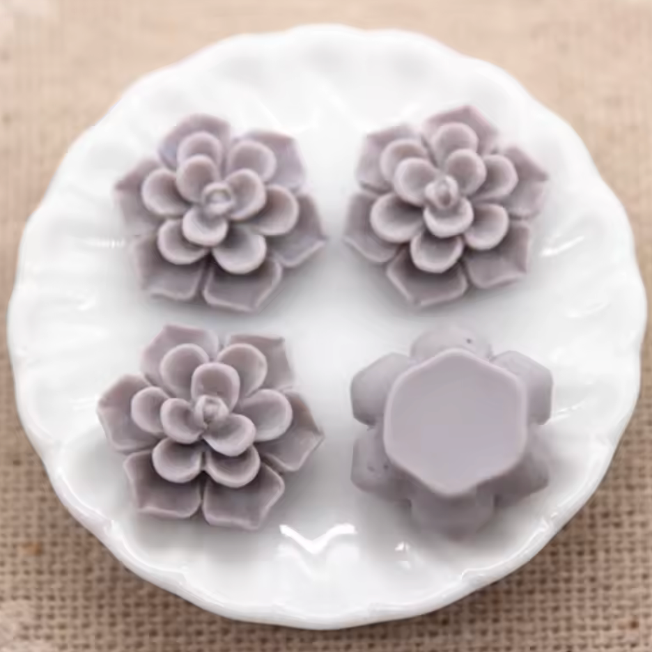 13mm Matte Grey Matte Floral Rose, Glue on, Resin Gem, (Sold in Pair) Resin Gems
