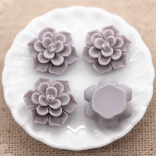 13mm Matte Grey Matte Floral Rose, Glue on, Resin Gem, (Sold in Pair) Resin Gems