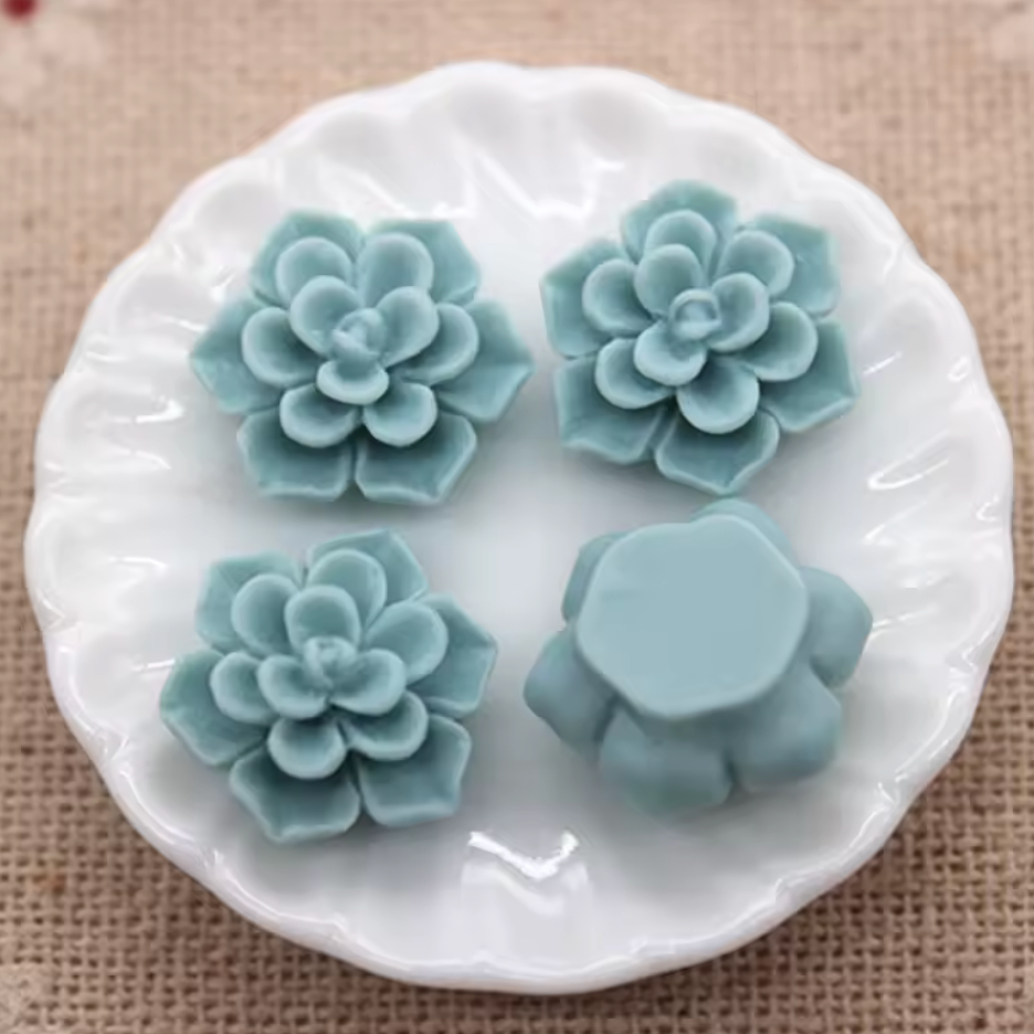 13mm Matte Turquoise Matte Floral Rose, Glue on, Resin Gem, (Sold in Pair) Resin Gems